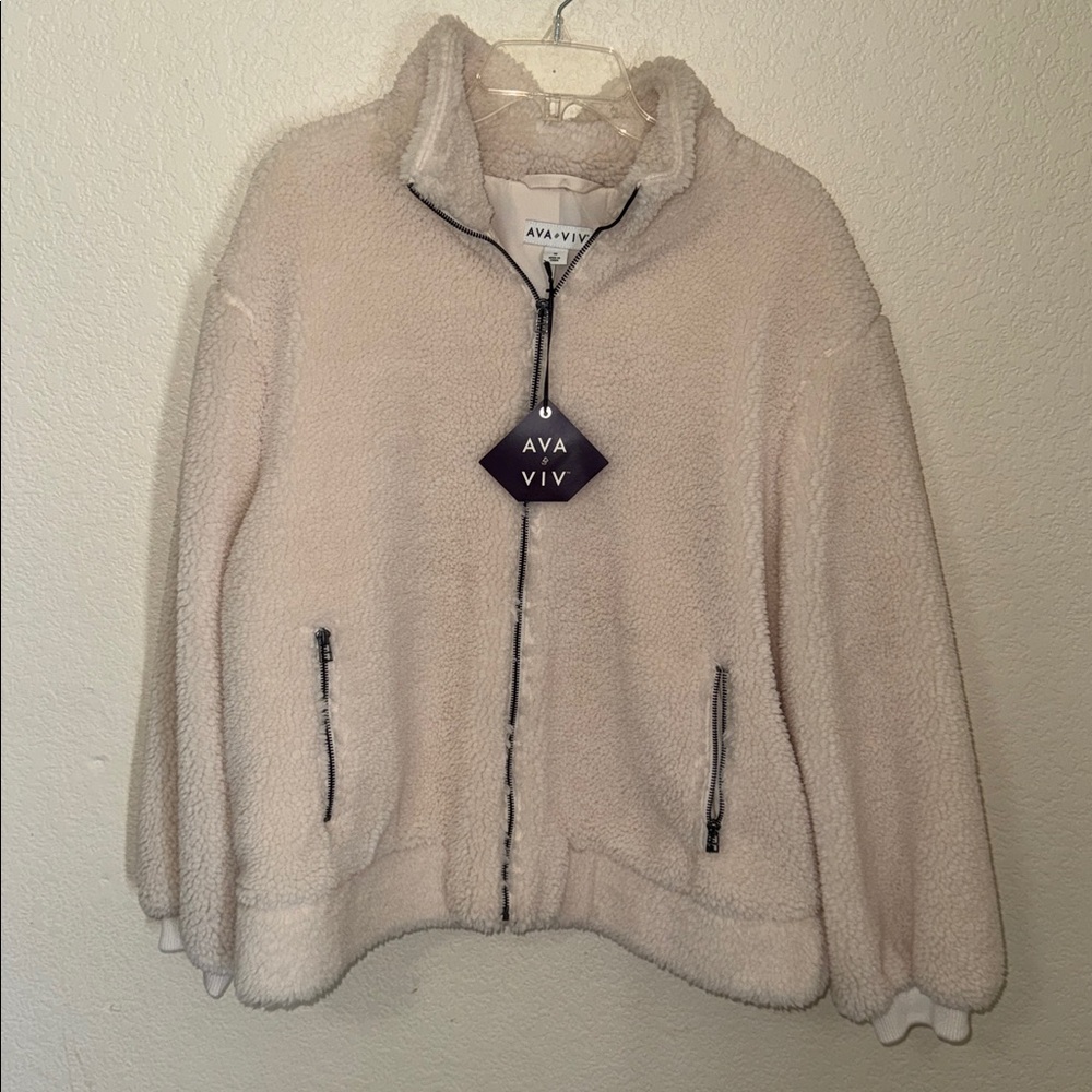 Ava & Viv Cream Sherpa Boomer Jacket
